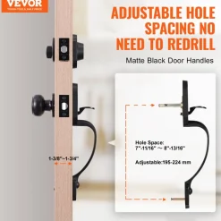 VEVOR Front Door Handle and Deadbolt Set, Matte Black Front Door Lock Set with Interior Knob,  Adjustable Hole Spacing Single Cylinder Handleset, for Right and Left Handed Entrance and Front Door