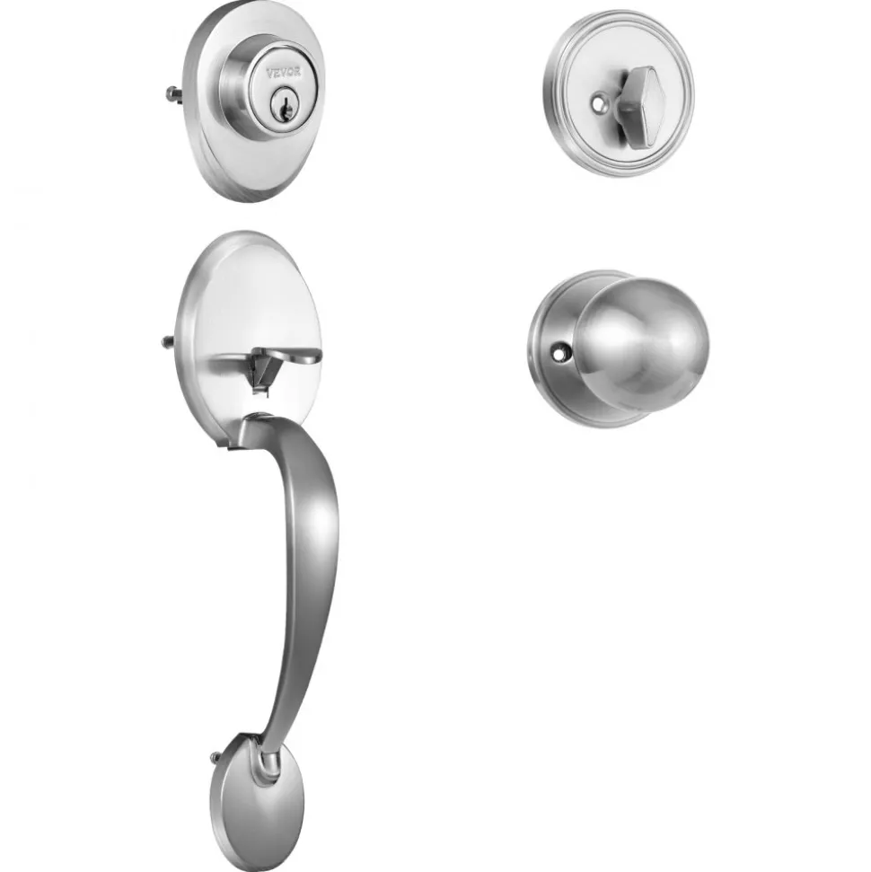 VEVOR Front Door Handle and Deadbolt Set, Square Entry Handle Set with Lever, Single Cylinder, Adjustable Hole Space, Reversible for Right and Left Handed Entrance and Front Doors, Satin Nickel