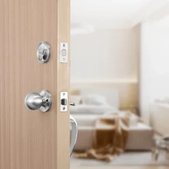 VEVOR Front Door Handle and Deadbolt Set, Square Entry Handle Set with Lever, Single Cylinder, Adjustable Hole Space, Reversible for Right and Left Handed Entrance and Front Doors, Satin Nickel