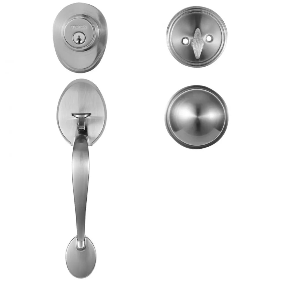 VEVOR Front Door Handle and Deadbolt Set, Square Entry Handle Set with Lever, Single Cylinder, Adjustable Hole Space, Reversible for Right and Left Handed Entrance and Front Doors, Satin Nickel