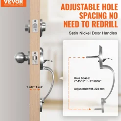 VEVOR Front Door Handle and Deadbolt Set, Square Entry Handle Set with Lever, Single Cylinder, Adjustable Hole Space, Reversible for Right and Left Handed Entrance and Front Doors, Satin Nickel
