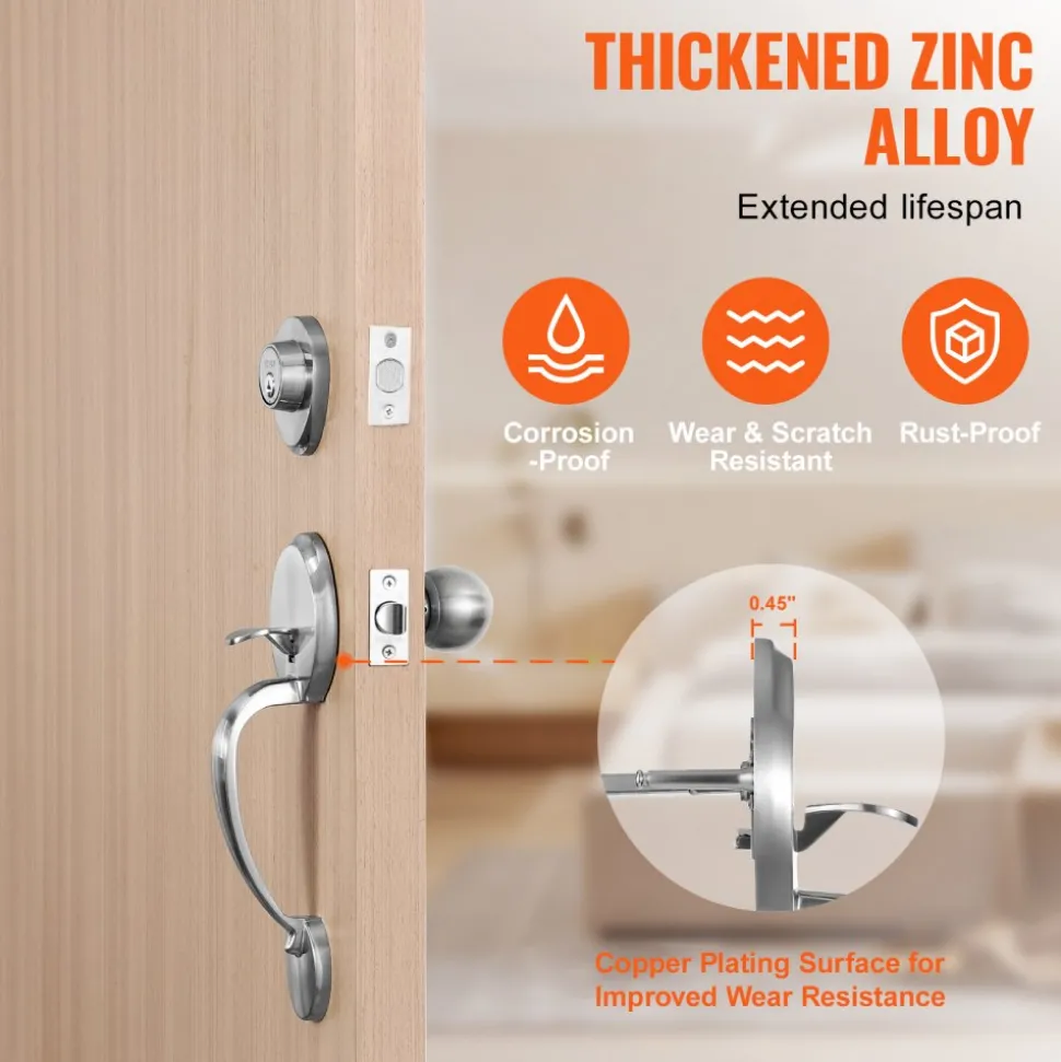 VEVOR Front Door Handle and Deadbolt Set, Square Entry Handle Set with Lever, Single Cylinder, Adjustable Hole Space, Reversible for Right and Left Handed Entrance and Front Doors, Satin Nickel