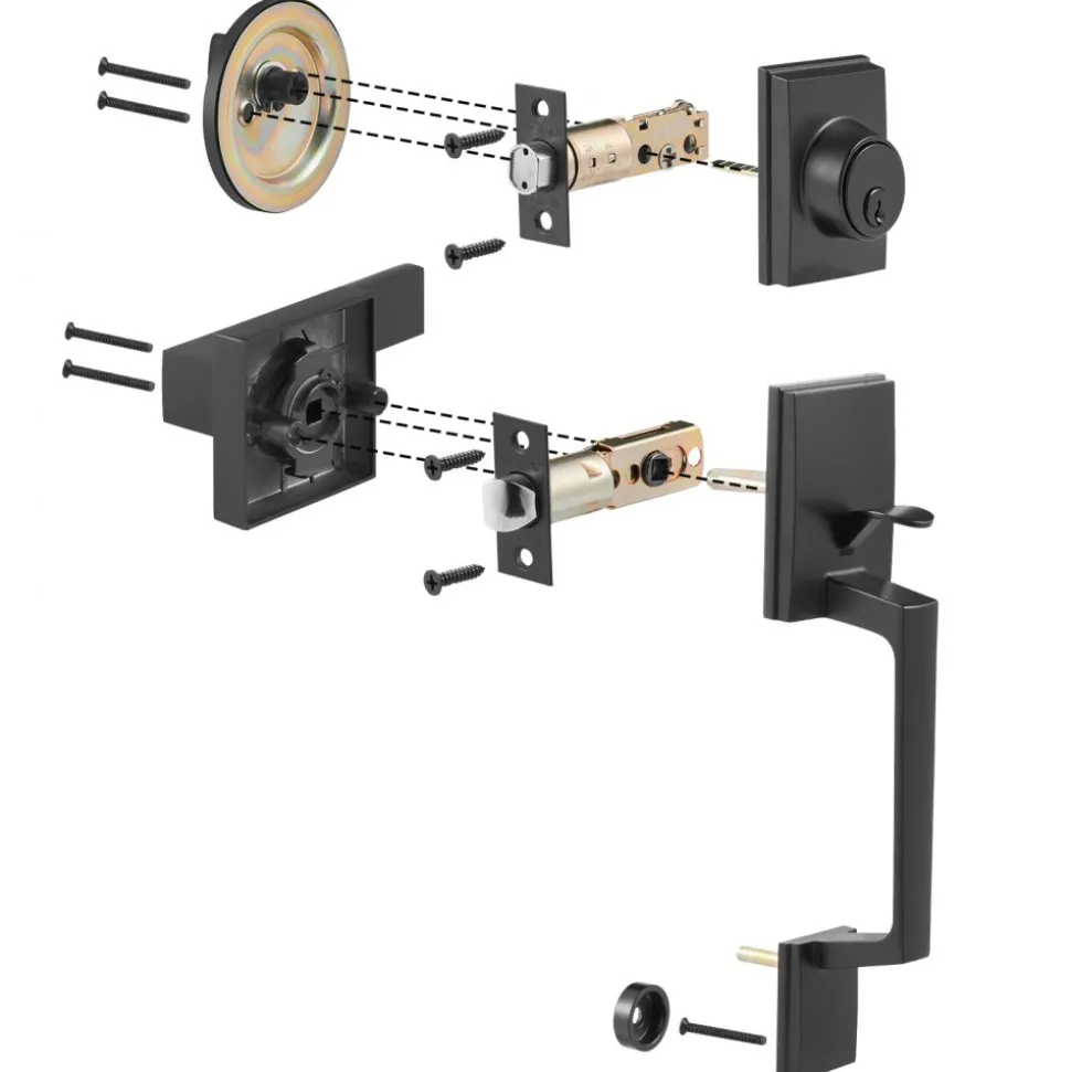 VEVOR Front Door Handle and Deadbolt Set, Square Entry Handle Set with Lever, Single Cylinder, Adjustable Hole Space, Reversible for Right and Left Handed Entrance and Front Doors, Matte Black