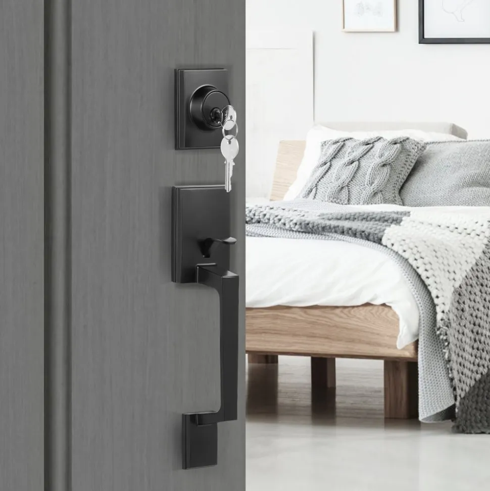 VEVOR Front Door Handle and Deadbolt Set, Square Entry Handle Set with Lever, Single Cylinder, Adjustable Hole Space, Reversible for Right and Left Handed Entrance and Front Doors, Matte Black