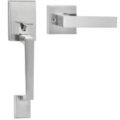 VEVOR Front Door Handle, Square Entry Handle Set with Lever, No Lock, Adjustable Hole Space, Zinc Alloy Die-Casting, Reversible for Right and Left Handed Entrance and Front Doors, Satin Nickel