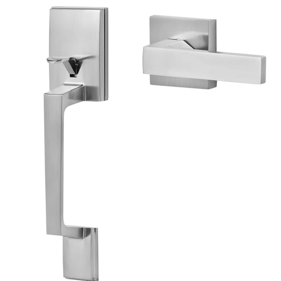 VEVOR Front Door Handle, Square Entry Handle Set with Lever, No Lock, Adjustable Hole Space, Zinc Alloy Die-Casting, Reversible for Right and Left Handed Entrance and Front Doors, Satin Nickel
