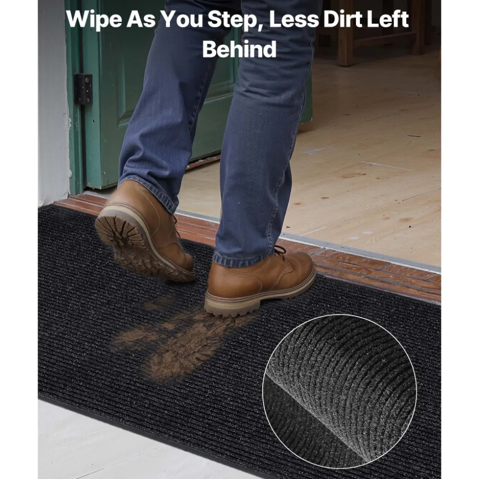 VEVOR Front Door Mat, 5 x 3 ft Commercial Floor Mat for Indoor and Outdoor, Stylish Striped Industrial Carpet with PVC Backing, Heavy Duty Washable Entry Rug for Hallway, Balcony, Garage, Grey