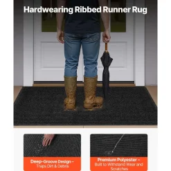 VEVOR Front Door Mat, 5 x 3 ft Commercial Floor Mat for Indoor and Outdoor, Stylish Striped Industrial Carpet with PVC Backing, Heavy Duty Washable Entry Rug for Hallway, Balcony, Garage, Grey