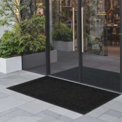 VEVOR Front Door Mat, 5 x 3 ft Commercial Floor Mat for Indoor and Outdoor, Stylish Striped Industrial Carpet with PVC Backing, Heavy Duty Washable Entry Rug for Hallway, Balcony, Garage, Grey