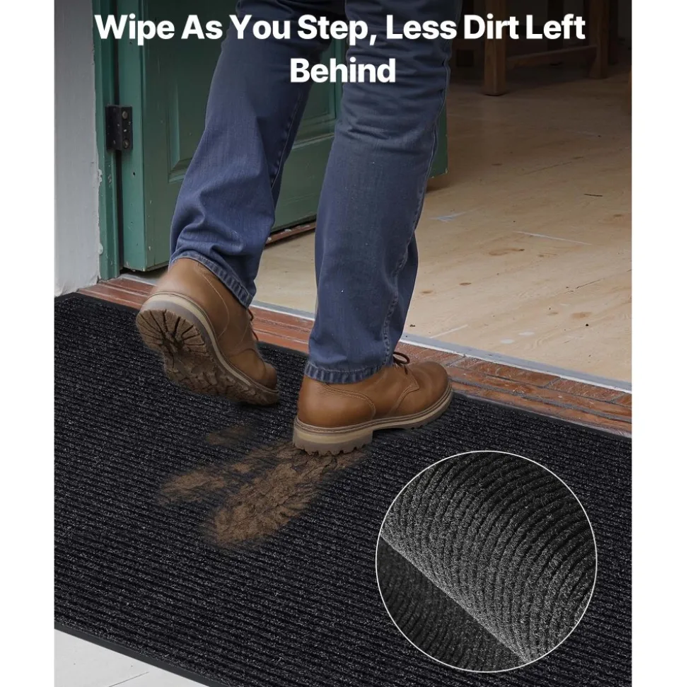 VEVOR Front Door Mat, 8 x 4 ft Commercial Floor Mat for Indoor and Outdoor, Stylish Striped Industrial Carpet with PVC Backing, Heavy Duty Washable Entry Rug for Hallway, Balcony, Garage, Grey