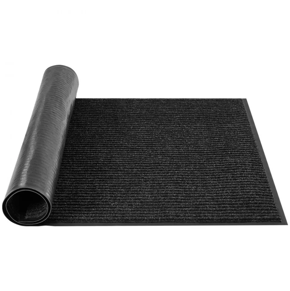 VEVOR Front Door Mat, 8 x 4 ft Commercial Floor Mat for Indoor and Outdoor, Stylish Striped Industrial Carpet with PVC Backing, Heavy Duty Washable Entry Rug for Hallway, Balcony, Garage, Grey