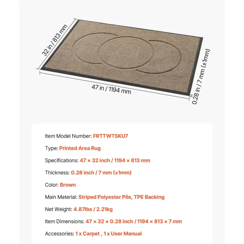 VEVOR Front Door Mat, 47 x 32 in Commercial Floor Mat for Indoor and Outdoor, Modern Stylish Carpet with TPE Backing, Heavy Duty Washable Entry Industrial Rug for Hallway, Balcony, Garage, Brown
