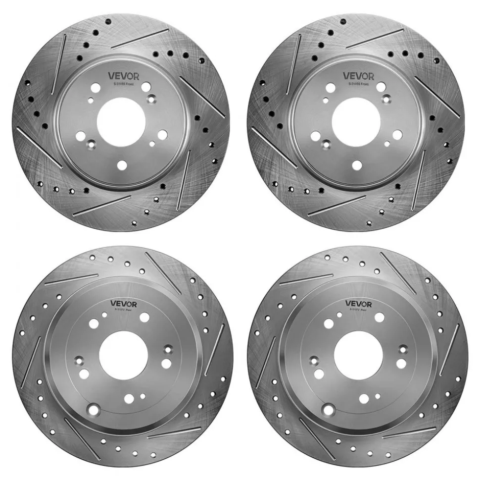 VEVOR Front & Rear Brake Kit Compatible with 2012-2016 Honda CR-V (AWD), Cast Iron Drilled and Slotted Brake Rotors, Ceramic Brake Pads Replacement Kit, 11.65" Front Rotors and 12" Rear Rotors