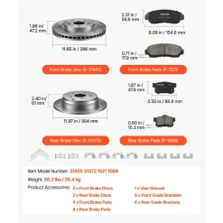 VEVOR Front & Rear Brake Kit Compatible with 2012-2016 Honda CR-V (AWD), Cast Iron Drilled and Slotted Brake Rotors, Ceramic Brake Pads Replacement Kit, 11.65