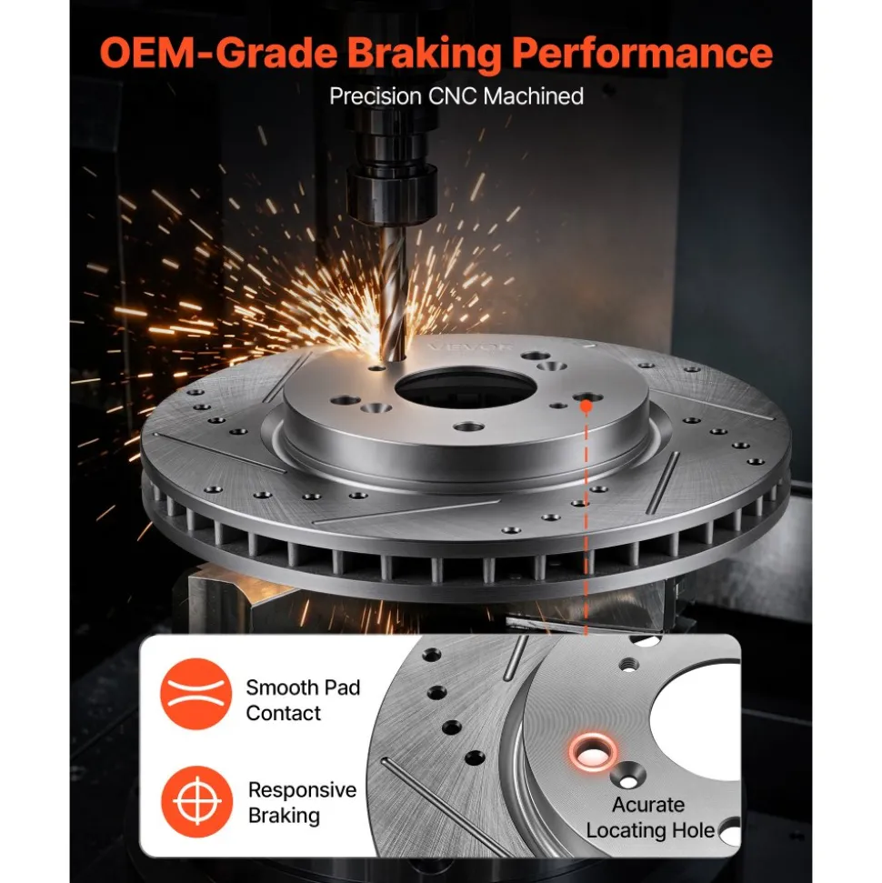 VEVOR Front & Rear Brake Kit Compatible with 2012-2016 Honda CR-V (AWD), Cast Iron Drilled and Slotted Brake Rotors, Ceramic Brake Pads Replacement Kit, 11.65" Front Rotors and 12" Rear Rotors