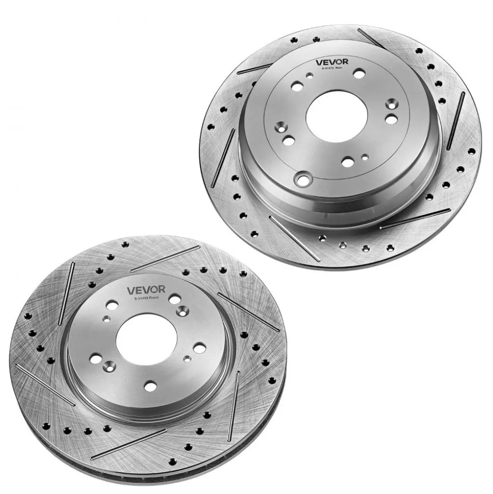 VEVOR Front & Rear Brake Kit Compatible with 2012-2016 Honda CR-V (AWD), Cast Iron Drilled and Slotted Brake Rotors, Ceramic Brake Pads Replacement Kit, 11.65" Front Rotors and 12" Rear Rotors
