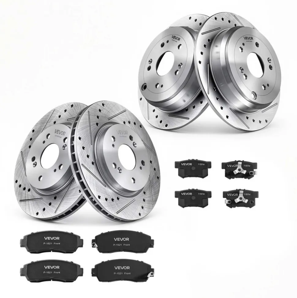 VEVOR Front & Rear Brake Kit Compatible with 2012-2016 Honda CR-V (AWD), Cast Iron Drilled and Slotted Brake Rotors, Ceramic Brake Pads Replacement Kit, 11.65" Front Rotors and 12" Rear Rotors
