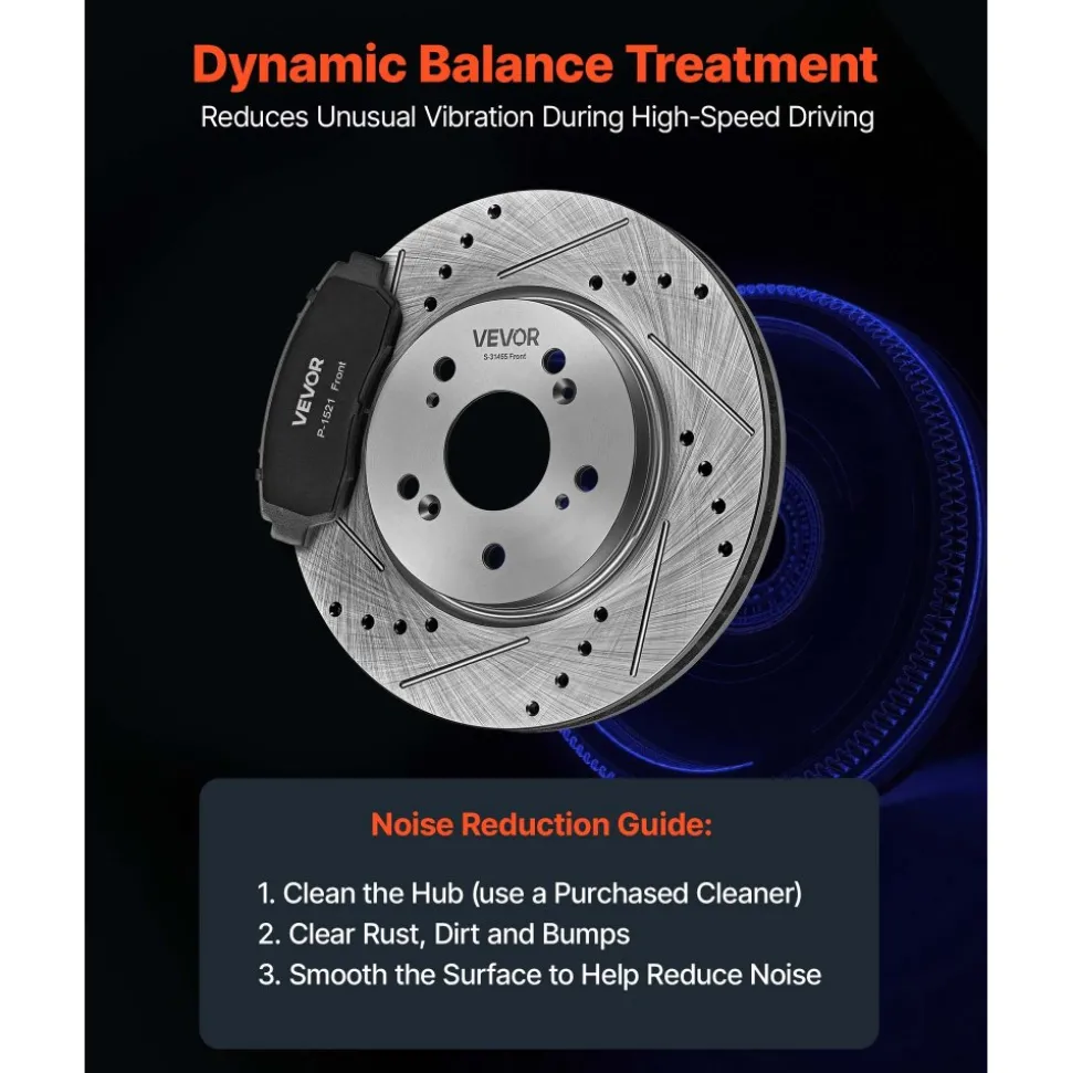 VEVOR Front & Rear Brake Kit Compatible with 2012-2016 Honda CR-V (AWD), Cast Iron Drilled and Slotted Brake Rotors, Ceramic Brake Pads Replacement Kit, 11.65" Front Rotors and 12" Rear Rotors