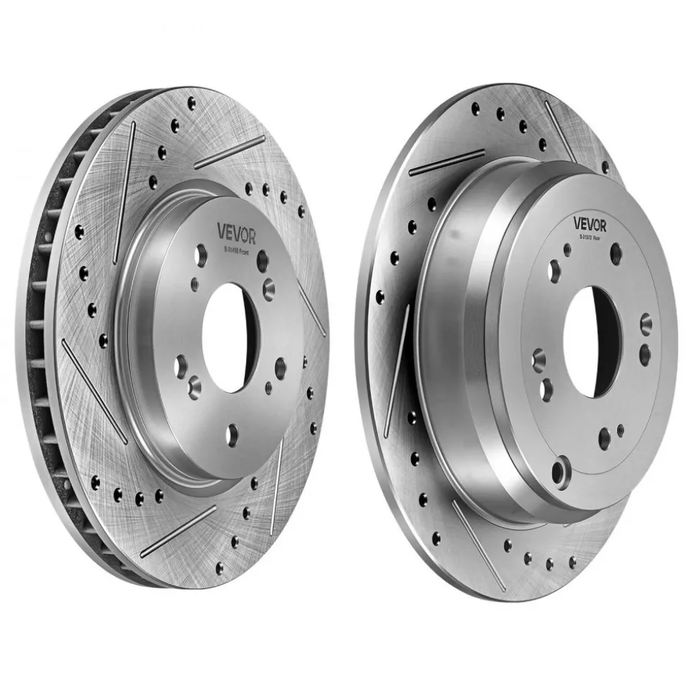 VEVOR Front & Rear Brake Kit Compatible with 2012-2016 Honda CR-V (AWD), Cast Iron Drilled and Slotted Brake Rotors, Ceramic Brake Pads Replacement Kit, 11.65" Front Rotors and 12" Rear Rotors