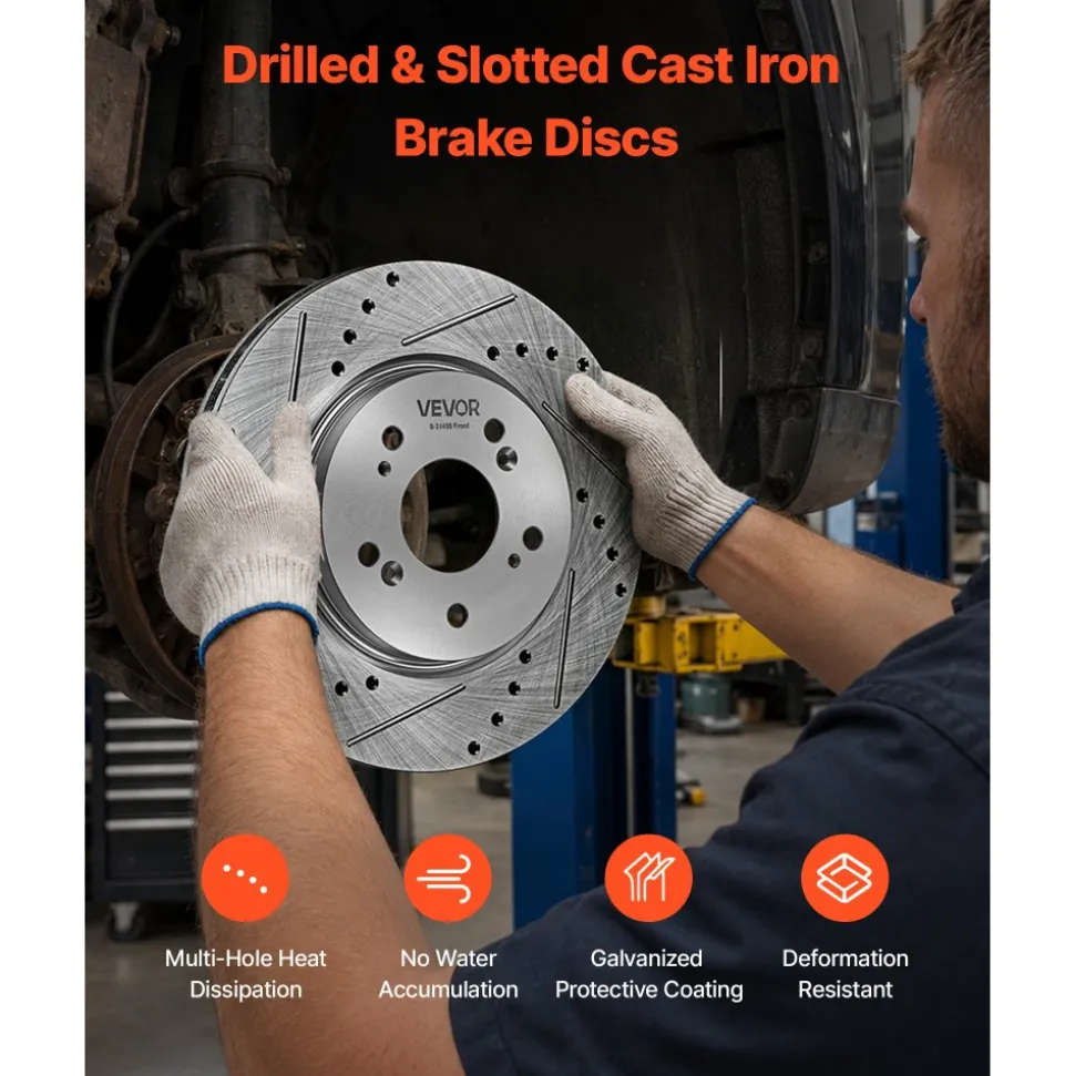 VEVOR Front & Rear Brake Kit Compatible with 2012-2016 Honda CR-V (AWD), Cast Iron Drilled and Slotted Brake Rotors, Ceramic Brake Pads Replacement Kit, 11.65" Front Rotors and 12" Rear Rotors