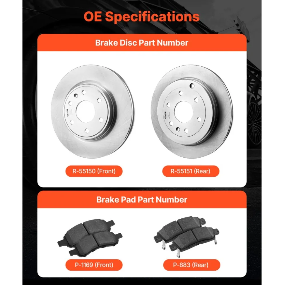 VEVOR Front & Rear Brake Kit Compatible with 2008-2017 Buick Enclave, 2009-2017 Chevrolet Traverse/2007-2010 Saturn Outlook, 2007-2016 GMC Acadia/2017 GMC Acadia Limited, Hollow Brake Rotors Pads Kit