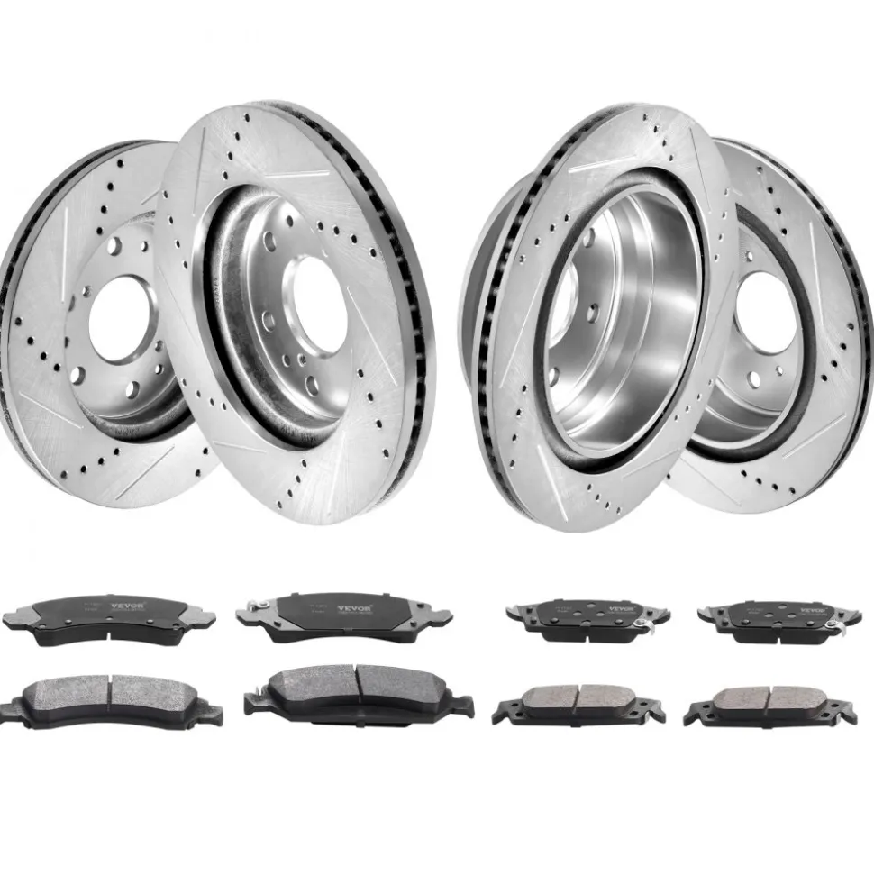 VEVOR Front Rear Brake Kit for 2014-2018 Chevy Silverado GMC Sierra 1500, 2015-2020 Suburban Tahoe Yukon XL Escalade ESV, Drilled & Slotted Brake Rotors Ceramic Brake Pads Replacement Kit