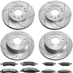 VEVOR Front Rear Brake Kit for 2014-2018 Chevy Silverado GMC Sierra 1500, 2015-2020 Suburban Tahoe Yukon XL Escalade ESV, Drilled & Slotted Brake Rotors Ceramic Brake Pads Replacement Kit