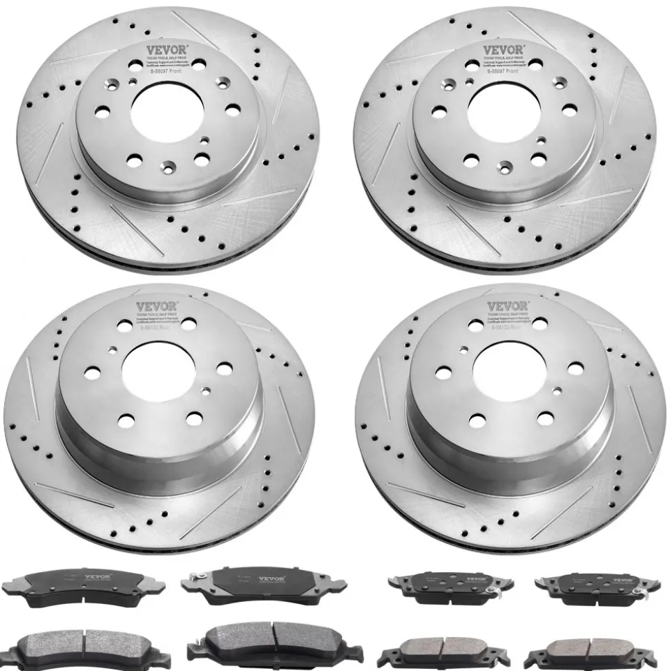 VEVOR Front Rear Brake Kit for 2014-2018 Chevy Silverado GMC Sierra 1500, 2015-2020 Suburban Tahoe Yukon XL Escalade ESV, Drilled & Slotted Brake Rotors Ceramic Brake Pads Replacement Kit