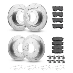 VEVOR Front & Rear Ceramic Brake Kit Compatible with 2016-2021 Lexus LX570, 2016-2021 Toyota Land Cruiser, Drilled and Slotted Brake Rotors Ceramic Brake Pads Replacement Kit, 14 inch Front Rotors