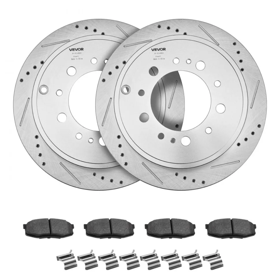 VEVOR Front & Rear Ceramic Brake Kit Compatible with 2016-2021 Lexus LX570, 2016-2021 Toyota Land Cruiser, Drilled and Slotted Brake Rotors Ceramic Brake Pads Replacement Kit, 14 inch Front Rotors