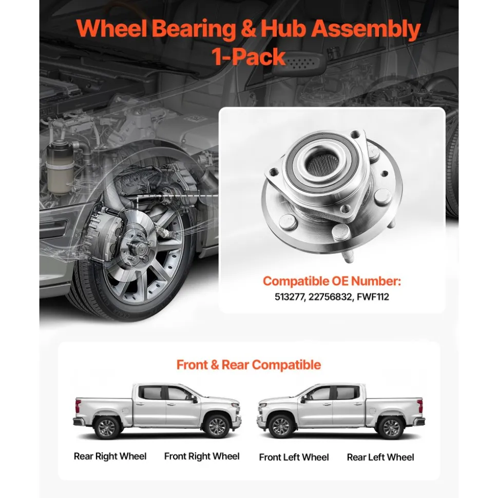 VEVOR Front/Rear Wheel Bearing & Hub Assembly Fit for 2016-2017 Chevy Traverse LS Sport Utility Buick Enclave Convenience Leather Premium GMC Acadia 4-Door OEM 513277, Wheel Bearing Hub Assembly Set