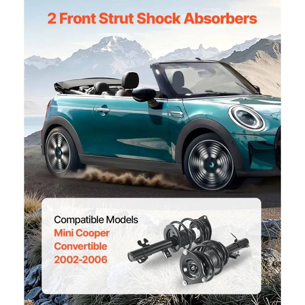 VEVOR Front Shock Absorber Strut Assembly, 2Pcs Shock and Strut Assembly with Coil Spring, Compatible with 2002-2006 Mini Cooper Convertible, Automotive Replacement Struts for OE 172265 / 172266