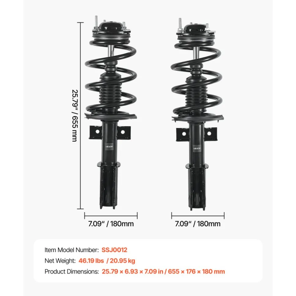VEVOR Front Shock Absorber Strut Assembly, 2Pcs Shock and Strut Assembly with Coil Spring, Fit 2007-2012 GMC Acadia, 2008-2012 Buick Enclave, 2009-2012 Chevrolet Traverse, Replace OE 11680 / 172518