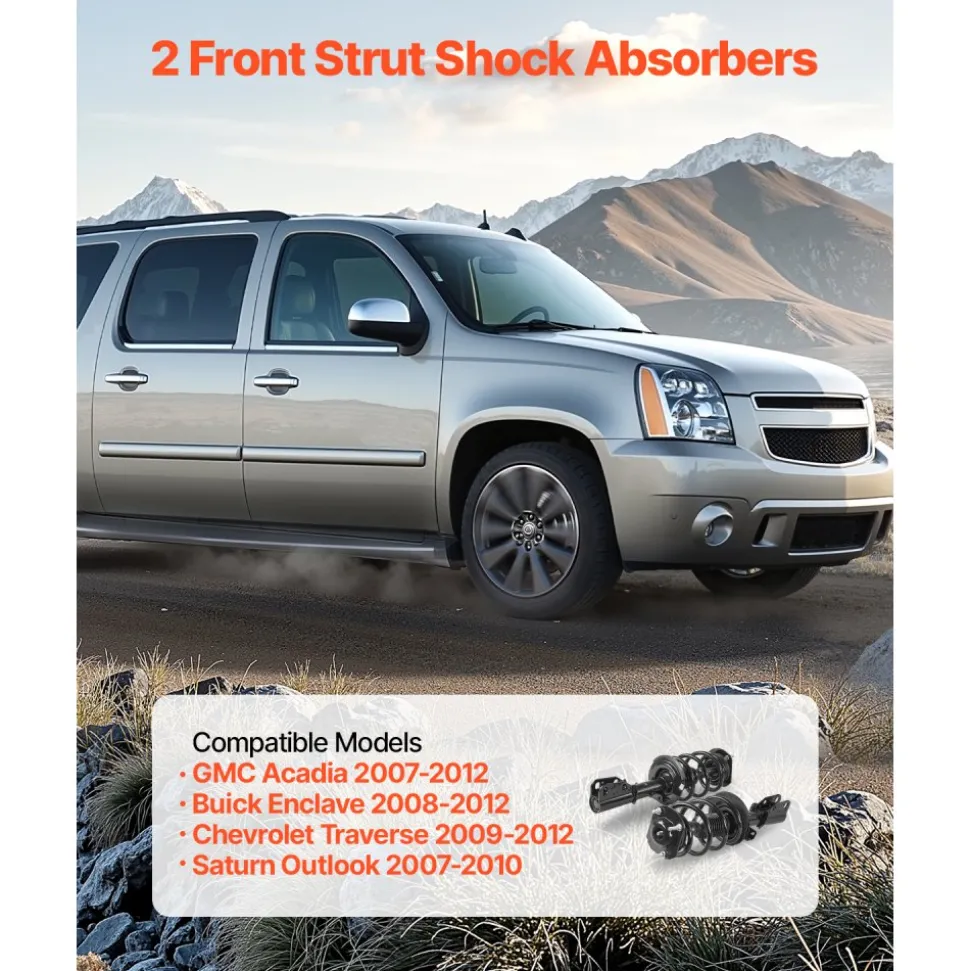 VEVOR Front Shock Absorber Strut Assembly, 2Pcs Shock and Strut Assembly with Coil Spring, Fit 2007-2012 GMC Acadia, 2008-2012 Buick Enclave, 2009-2012 Chevrolet Traverse, Replace OE 11680 / 172518