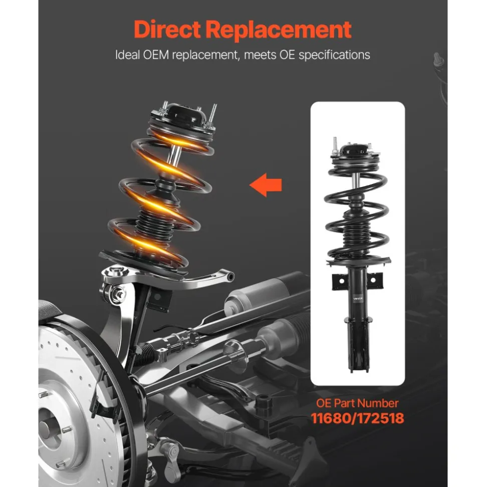 VEVOR Front Shock Absorber Strut Assembly, 2Pcs Shock and Strut Assembly with Coil Spring, Fit 2007-2012 GMC Acadia, 2008-2012 Buick Enclave, 2009-2012 Chevrolet Traverse, Replace OE 11680 / 172518