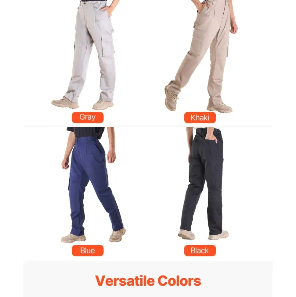 VEVOR FR Pants for Men, 9 oz 100% Cotton, Flame-Resistant Cargo Pants with Multi-Pockets and Elastic Waist, Reinforced Tear-proof Stitching, Ideal for Welding Work and Casual Wear, M Size, Gray
