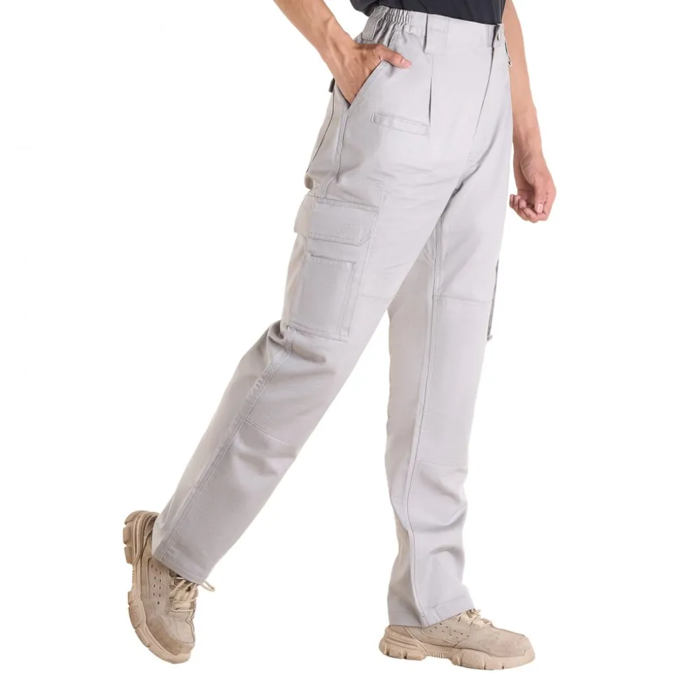 VEVOR FR Pants for Men, 9 oz 100% Cotton, Flame-Resistant Cargo Pants with Multi-Pockets and Elastic Waist, Reinforced Tear-proof Stitching, Ideal for Welding Work and Casual Wear, M Size, Gray