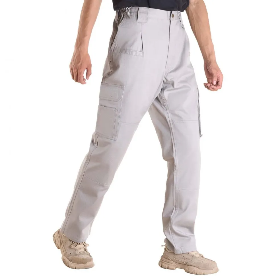 VEVOR FR Pants for Men, 9 oz 100% Cotton, Flame-Resistant Cargo Pants with Multi-Pockets and Elastic Waist, Reinforced Tear-proof Stitching, Ideal for Welding Work and Casual Wear, M Size, Gray
