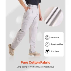 VEVOR FR Pants for Men, 9 oz 100% Cotton, Flame-Resistant Cargo Pants with Multi-Pockets and Elastic Waist, Reinforced Tear-proof Stitching, Ideal for Welding Work and Casual Wear, M Size, Gray