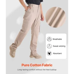 VEVOR FR Pants for Men, 9 oz 100% Cotton, Flame-Resistant Cargo Pants with Multi-Pockets and Elastic Waist, Reinforced Tear-proof Stitching, Ideal for Welding Work and Casual Wear, M Size, Dark Blue