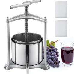 VEVOR Fruit Wine Press, 1.6 Gallon/6L, Stainless Steel Manual Juice Maker with Powerful T-Shaped Handle, Juice Making for Apple/Grape/Orange/Berry, Cheese/Tincture/Herbal Press, for Kitchen Home