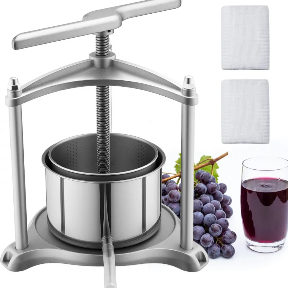 VEVOR Fruit Wine Press, 0.8 Gallon/3L, Stainless Steel Manual Juice Maker with Powerful T-Shaped Handle, Juice Making for Apple/Grape/Orange/Berry, Cheese/Tincture/Herbal Press, for Kitchen Home