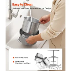 VEVOR Fruit Wine Press, 0.8 Gallon/3L, Stainless Steel Manual Juice Maker with Powerful T-Shaped Handle, Juice Making for Apple/Grape/Orange/Berry, Cheese/Tincture/Herbal Press, for Kitchen Home