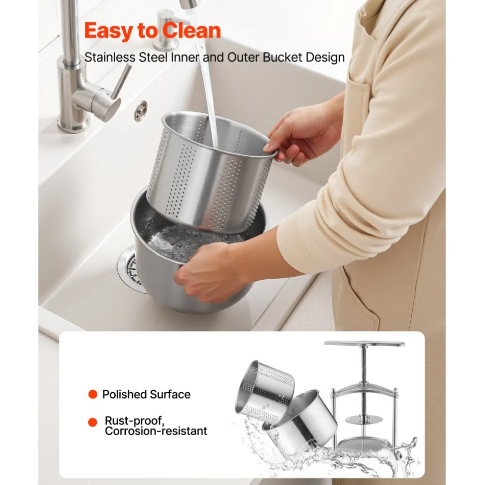 VEVOR Fruit Wine Press, 0.8 Gallon/3L, Stainless Steel Manual Juice Maker with Powerful T-Shaped Handle, Juice Making for Apple/Grape/Orange/Berry, Cheese/Tincture/Herbal Press, for Kitchen Home