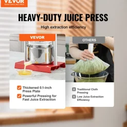 VEVOR Fruit Wine Press, 0.88 Gallon/3.36L, 2 Stainless Steel Barrels, Manual Juice Maker, Cider Apple Grape Tincture Vegetables Honey Olive Oil Making Press with T-Handle for Outdoor, Kitchen and Home