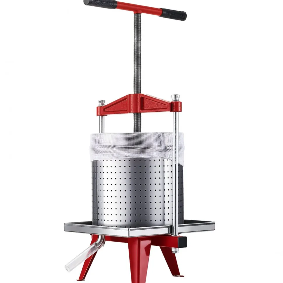 VEVOR Fruit Wine Press, 3.96Gal/15L, Stainless Steel Manual Juice Maker, Heavy Duty T-Shaped Handle & Cross-beam for Cider Apple Grape Vegetable Press, with 2 Filter Bags, for Kitchen Home Brewing