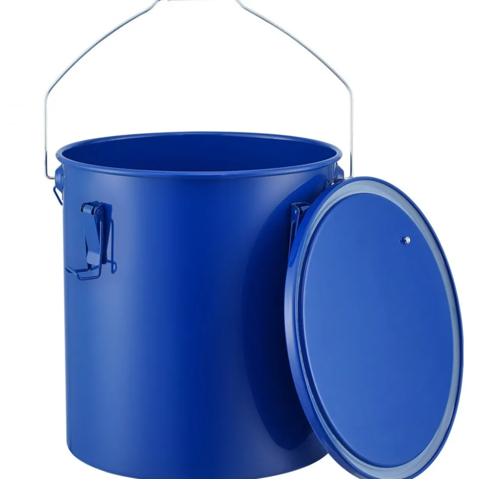 VEVOR Fryer Grease Bucket, 6 Gal Oil Disposal Caddy Carbon Steel Fryer Oil Bucket with Rust-Proof Coating, Oil Transport Container with Lid, Lock Clips, Filter Bag for Hot Cooking Oil Filtering, Blue