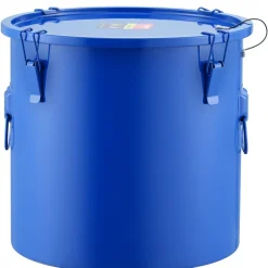 VEVOR Fryer Grease Bucket, 10 Gal Oil Disposal Caddy Carbon Steel Fryer Oil Bucket with Rust-Proof Coating, Oil Transport Container with Lid, Lock Clips, Filter Bag for Hot Cooking Oil Filtering, Blue