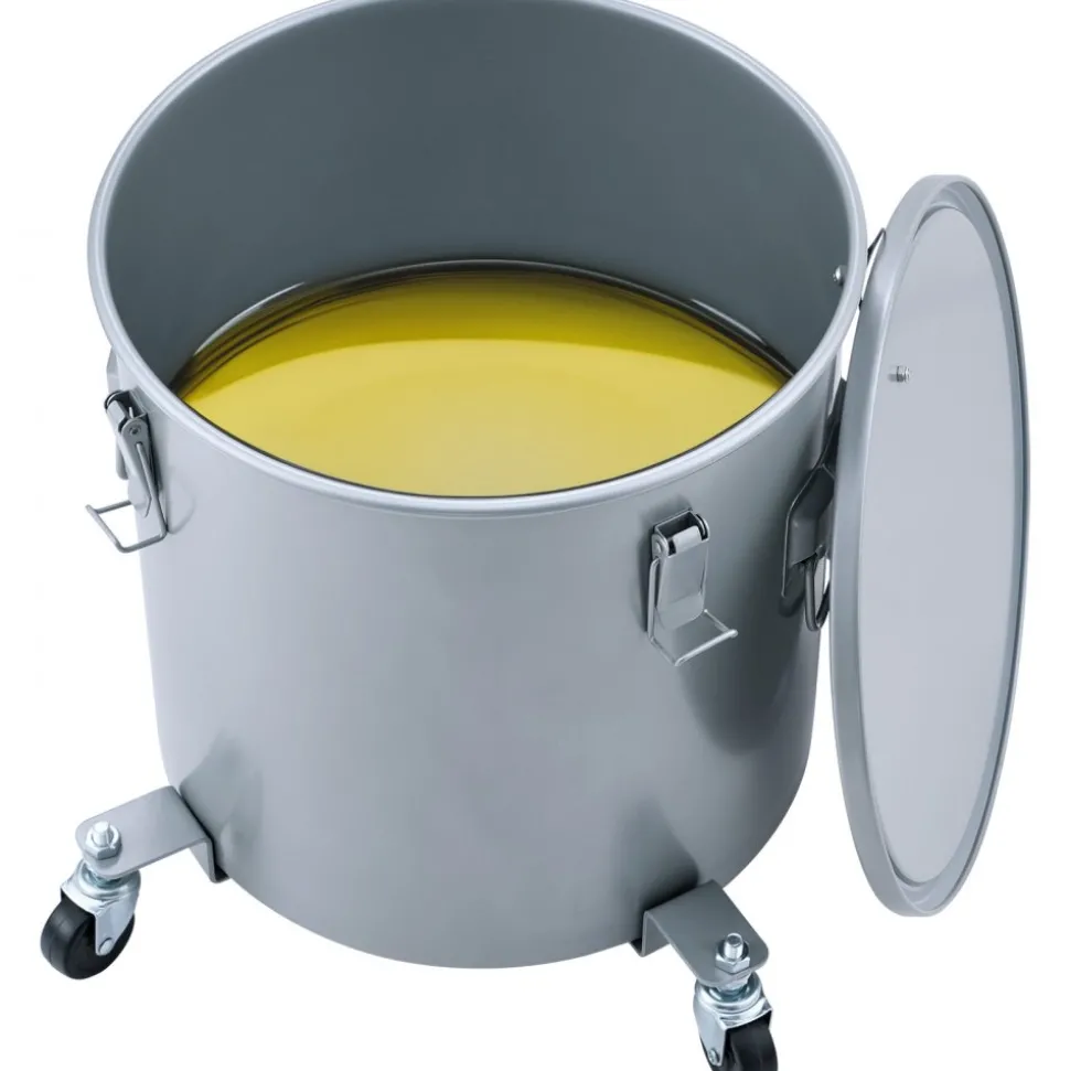 VEVOR Fryer Grease Bucket, 8 Gal Oil Disposal Caddy Carbon Steel Fryer Oil Bucket with Rust-Proof Coating, Oil Transport Container with Lid, Lock Clips, Filter Bag for Hot Cooking Oil Filtering, Blue