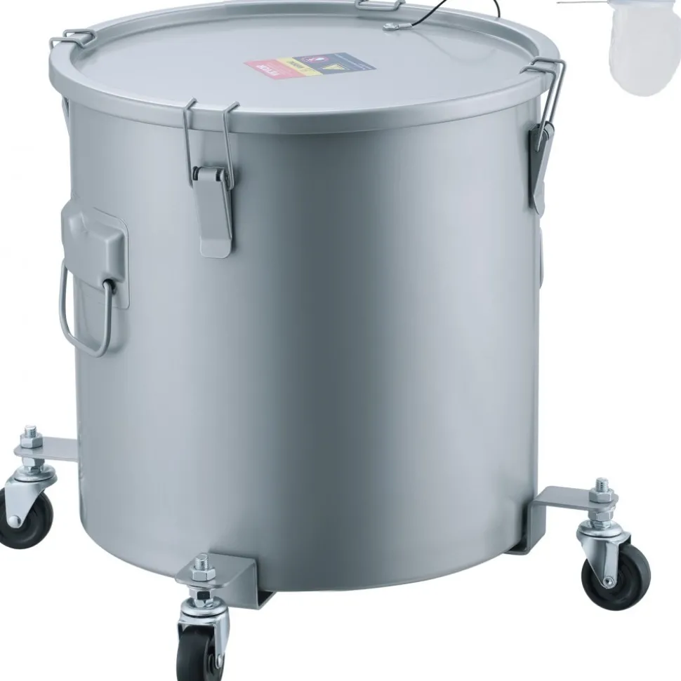 VEVOR Fryer Grease Bucket, 8 Gal Oil Disposal Caddy Carbon Steel Fryer Oil Bucket with Rust-Proof Coating, Oil Transport Container with Lid, Lock Clips, Filter Bag for Hot Cooking Oil Filtering, Blue